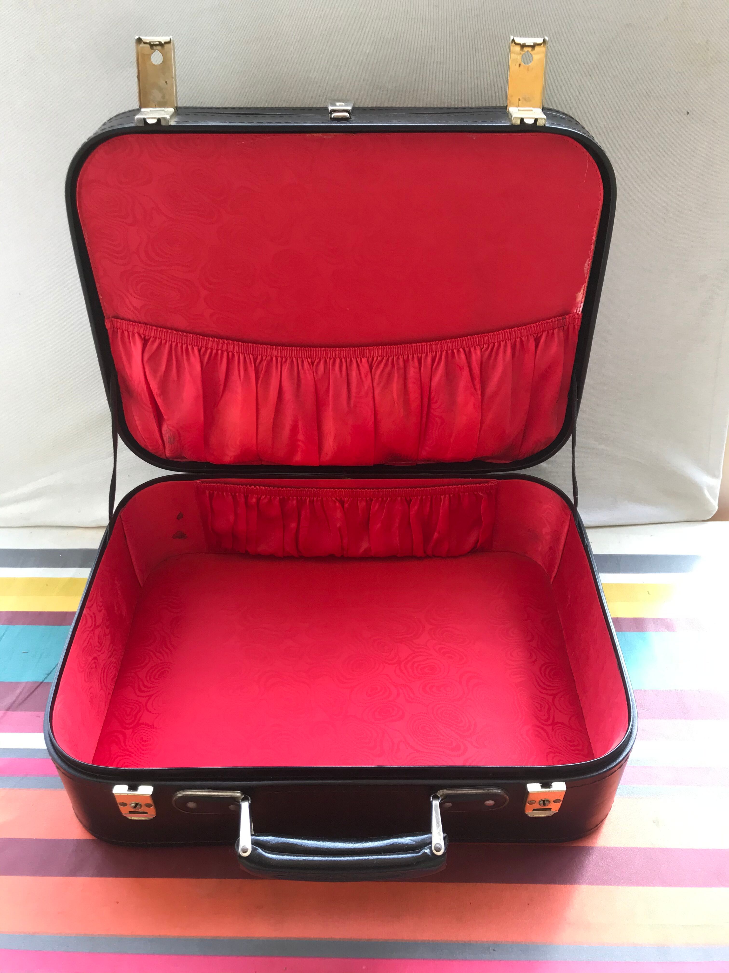 Former Travel Trunk Case - Necessary To Travel Rare Black Leather Vintage