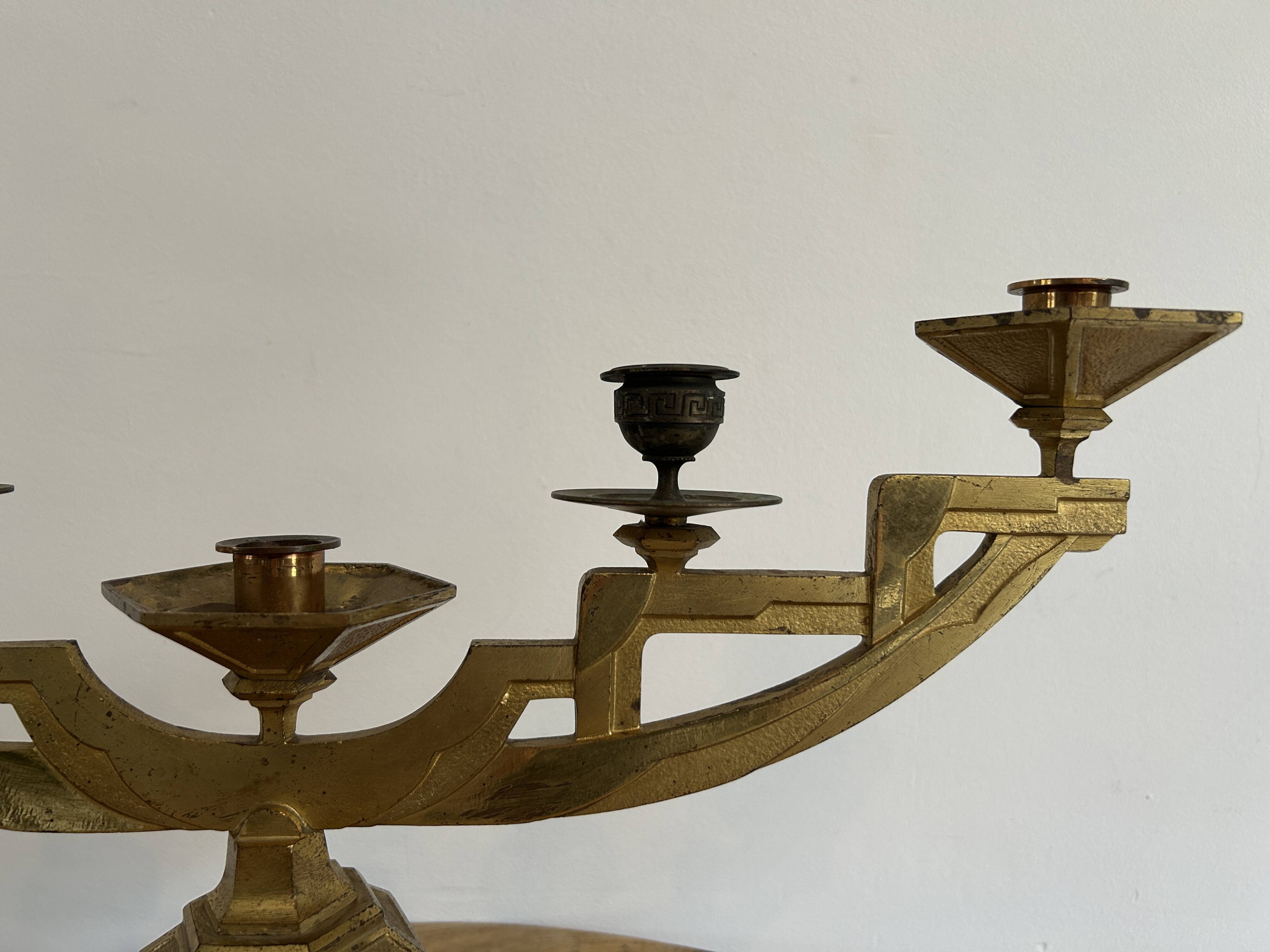 Paire de candélabres en bronze doré d'époque ART DECO