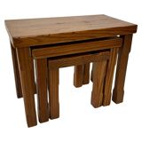 Vintage Set of 3 pinewood side or nesting tables 1970s nest of tables
