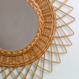Large vintage mirror, round with wicker frame