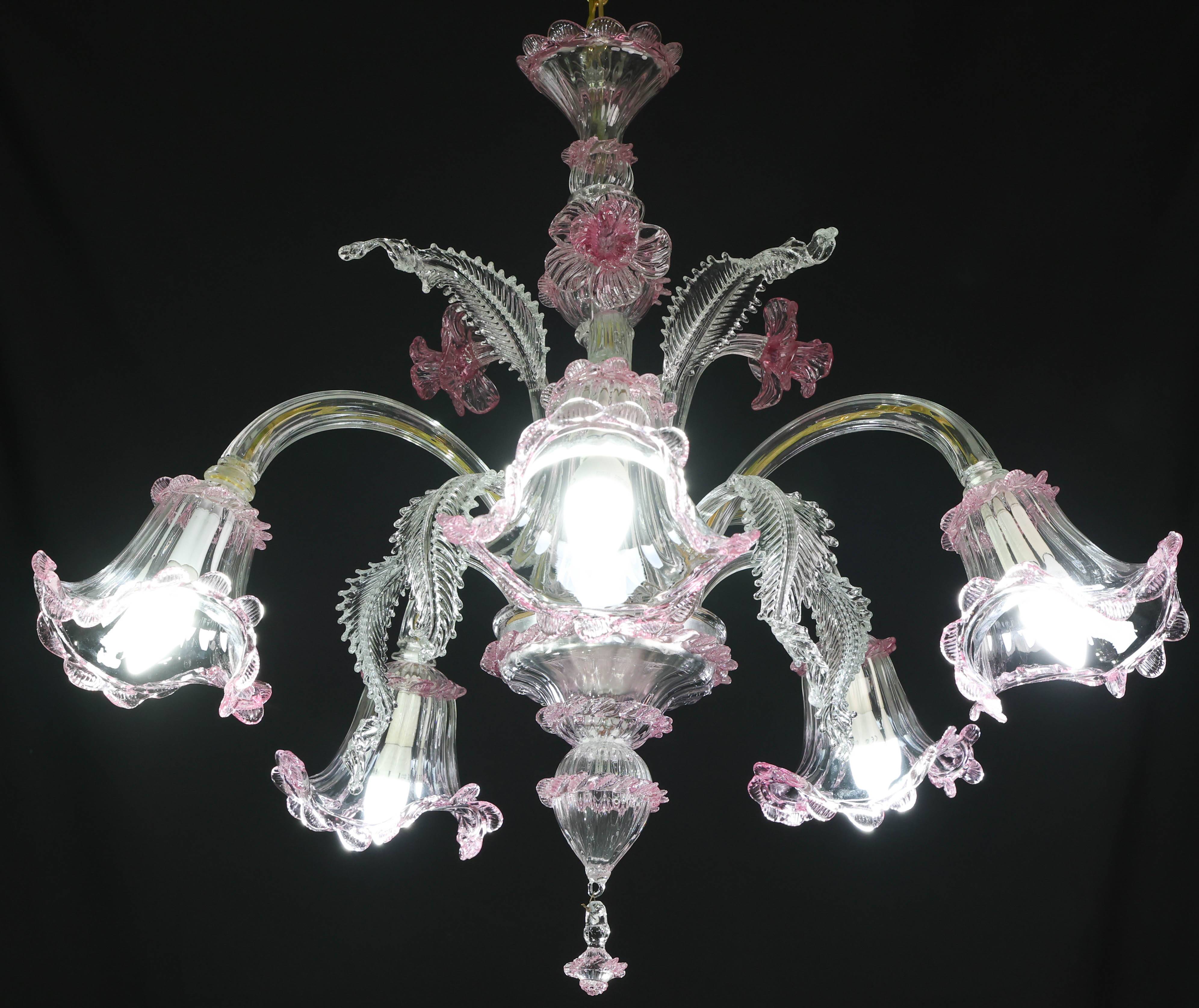 Charming Vintage Venetian Chandelier, Pink Murano Glass, 1950s