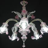 Charming Vintage Venetian Chandelier, Pink Murano Glass, 1950s