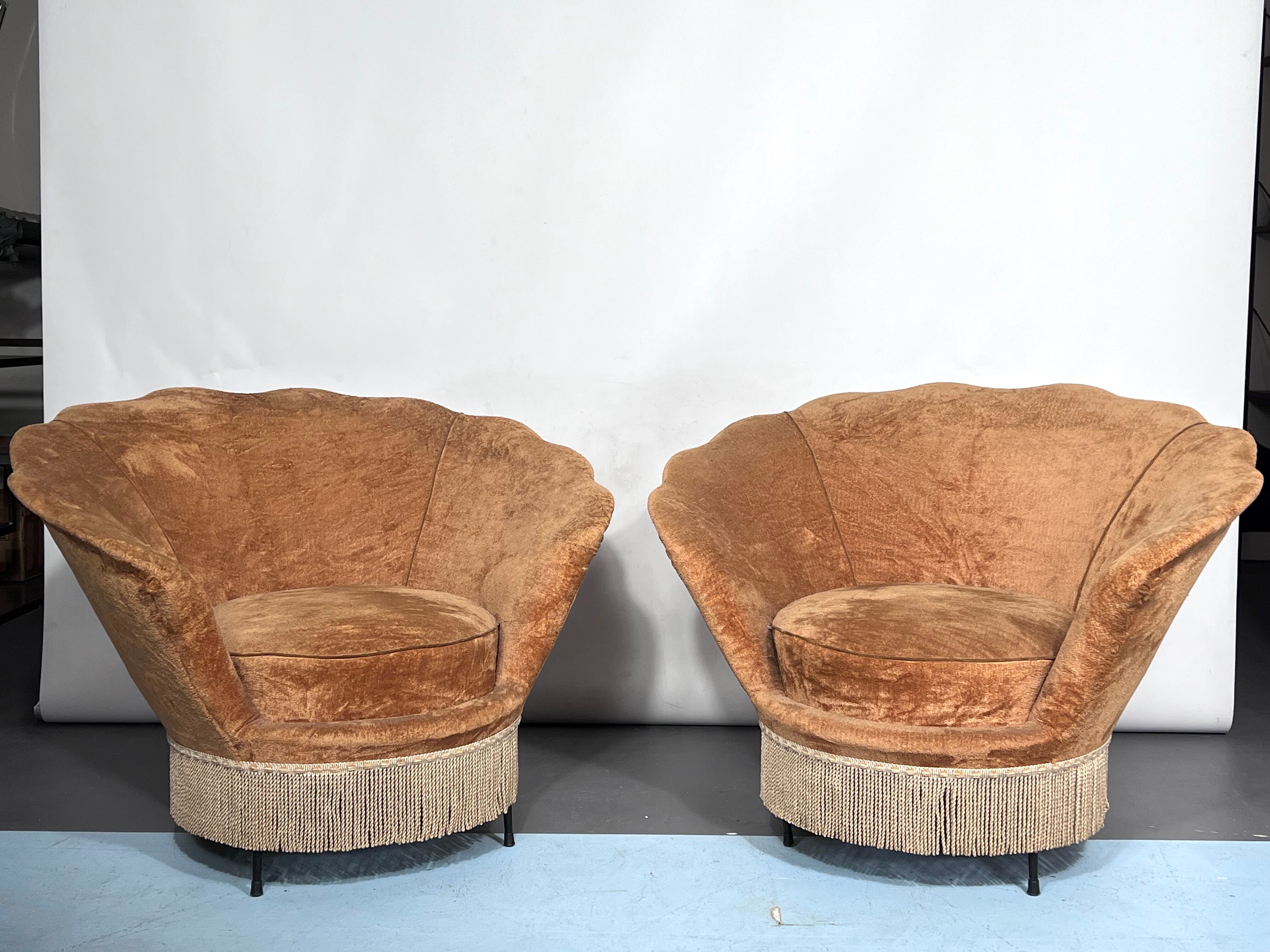 Set of two round velvet armchairs from 50s