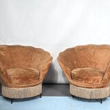 Set of two round velvet armchairs from 50s