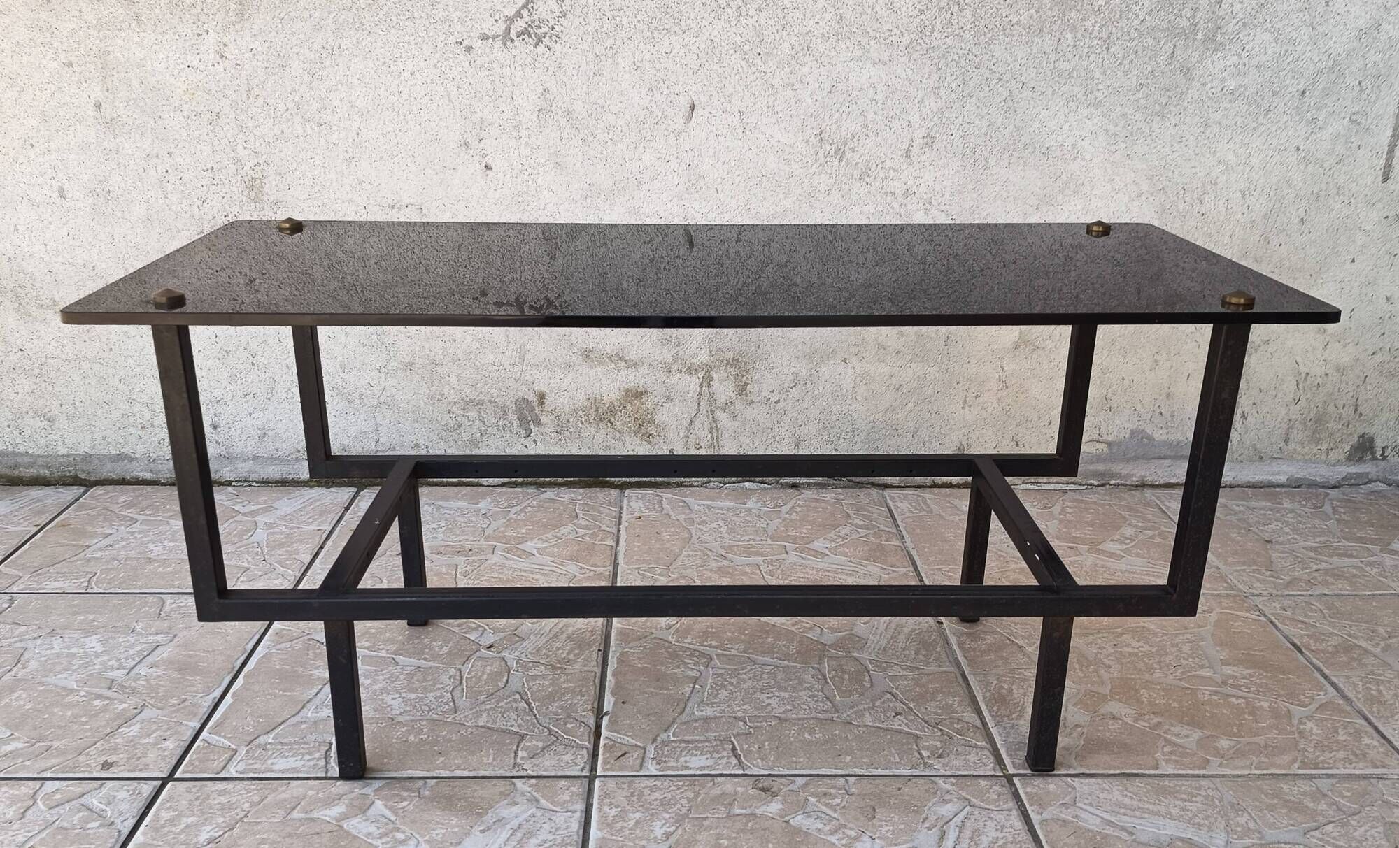 Table basse métal et verre 1950