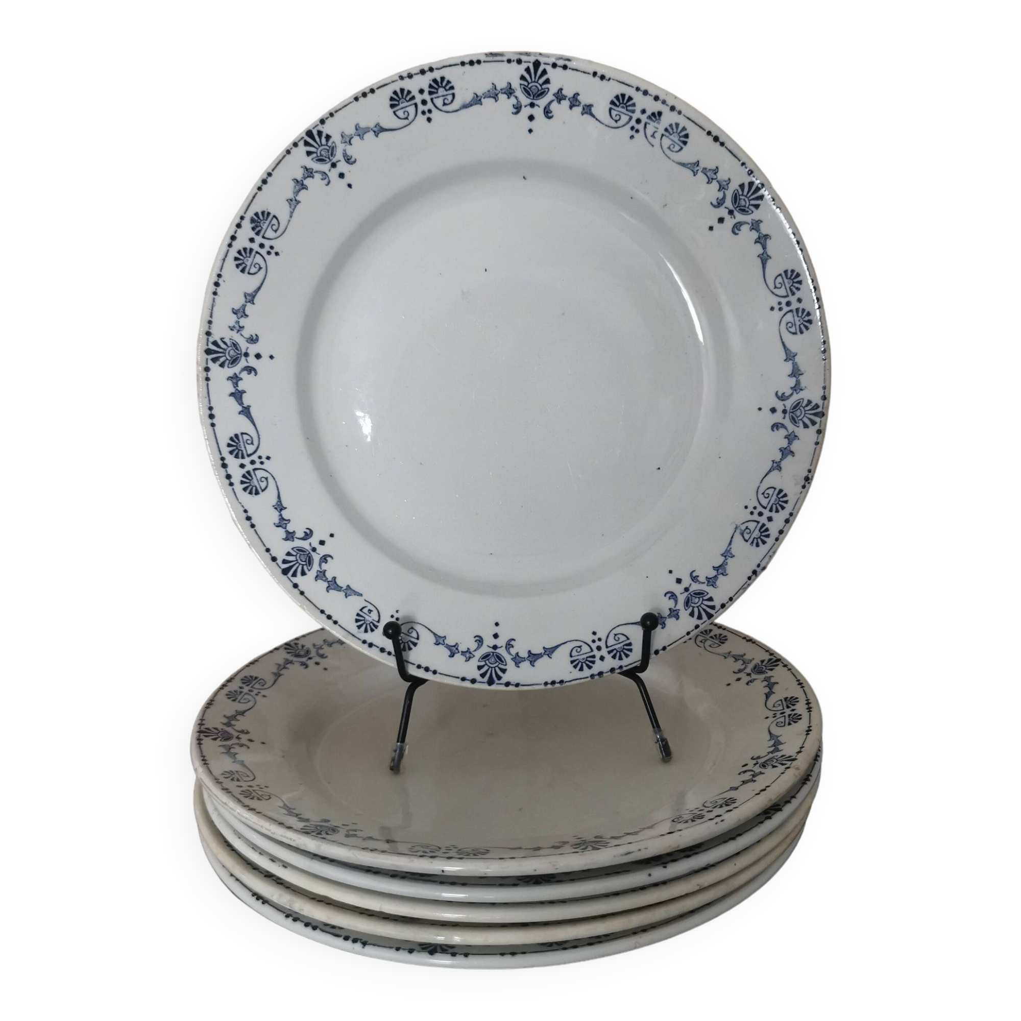 Old "Etruscan" flat plates in opaque porcelain from Gien Terre de Fer