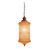 Glass and brass lantern-style pendant light, 1960s