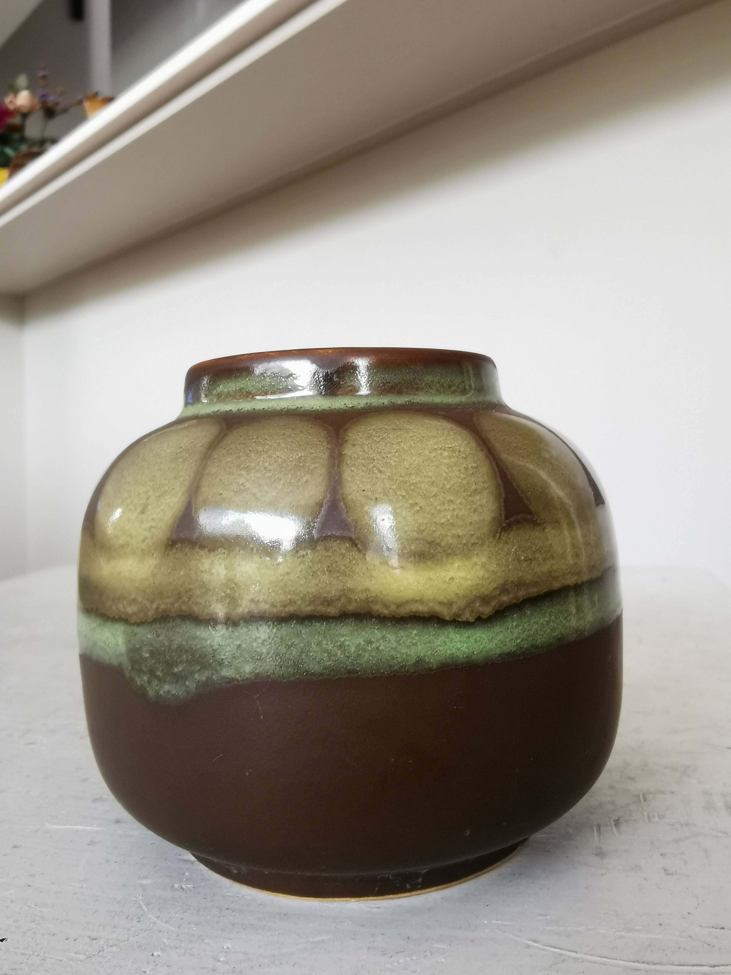 Vintage Olive Green Glazed Vase: 1970s KIL Ceramic Pottery