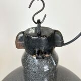 Large Industrial Grey Enamel Factory Lamp with Cast Iron Top, 1960s