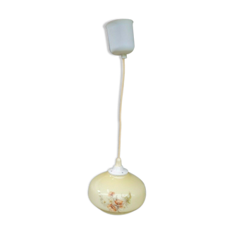 Opaline pendant lamp with vintage flower décor