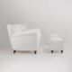 2 sets of Italian armchair with pouf in white fabric, Italy, 1940s