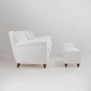 2 sets of Italian armchair with pouf in white fabric, Italy, 1940s