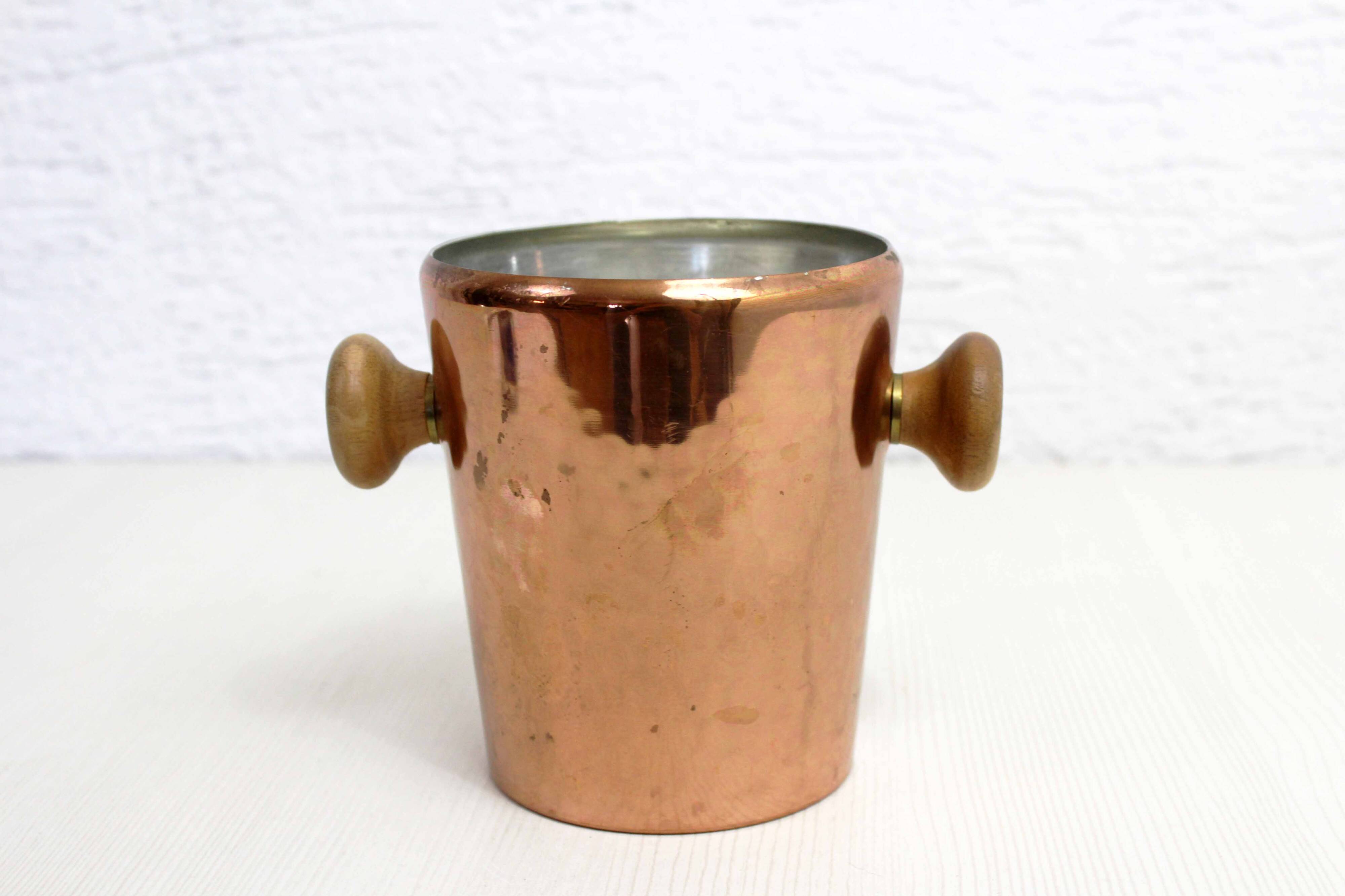 Small copper and teak ice bucket