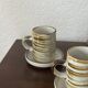 Set of 6 vintage glazed stoneware cups and saucers from the 1950s, new.