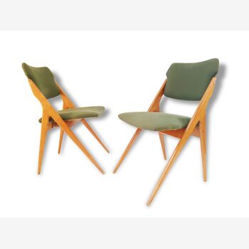 Guermonprez: pair of chairs 1950 edition Godfrid vintage design organic 50s rockabilly chairs