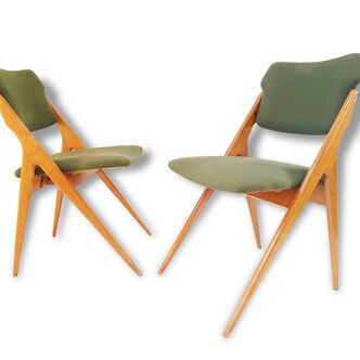 Guermonprez : paire de chaises 1950 édition Godfrid vintage design organique 50s rockabilly chairs