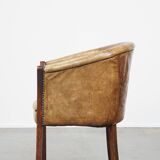 Fauteuil, chaise d'appoint en cuir marron