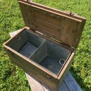 Old wooden and zinc crate, with handles. 1900, heating system