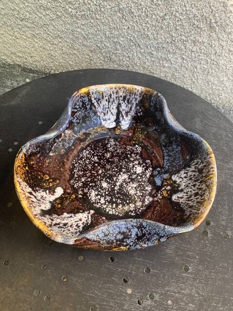 Flamed glazed ceramic bowl, original shape, vintage