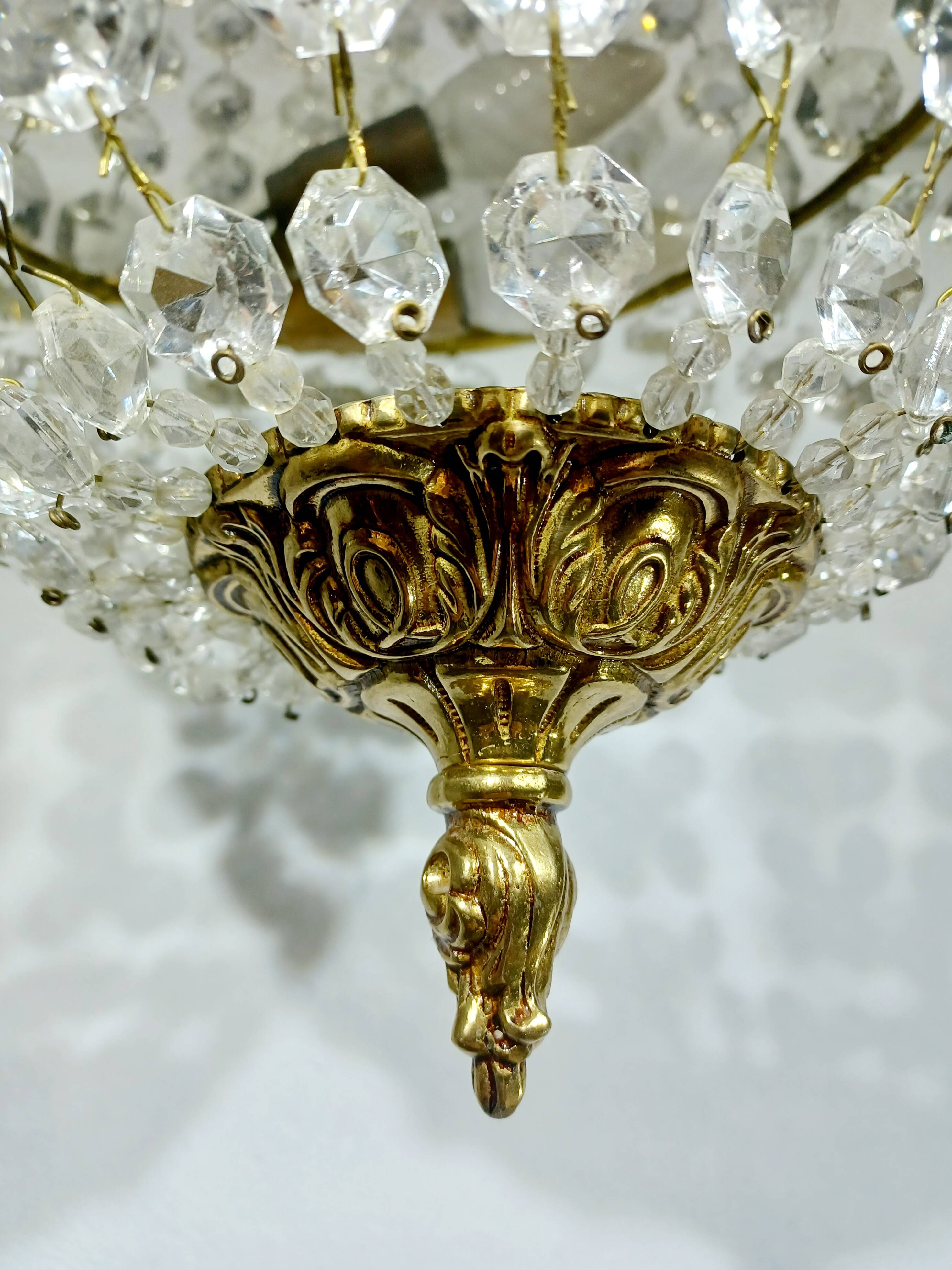 Plafonnier 3 lumières bronze et cristal