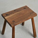 Mountain stool in solid wood, France, circa 1960