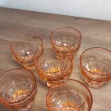 Set of 6 vintage Rosaline liqueur glasses in translucent pink glass