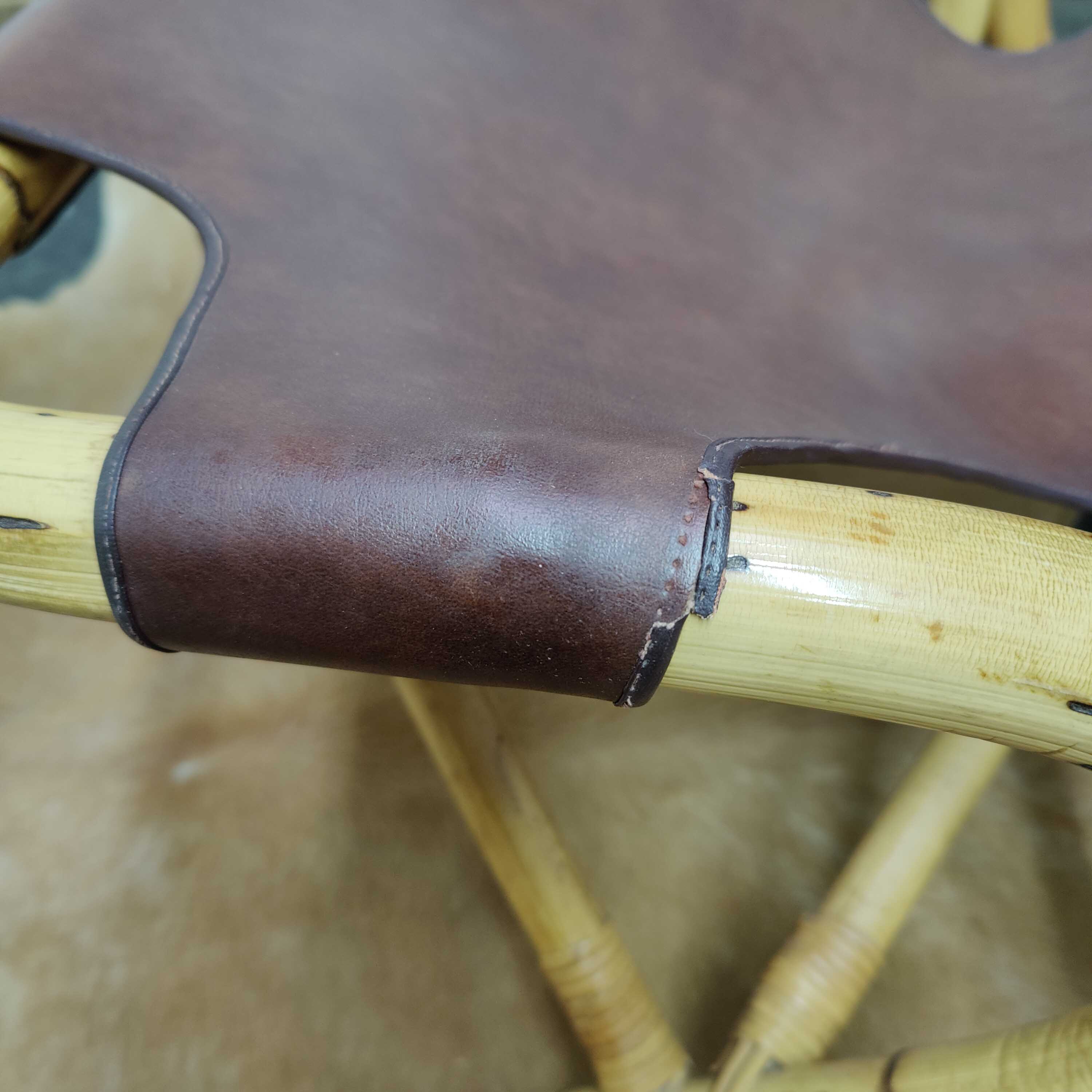 Vintage armchair bamboo rattan and leather