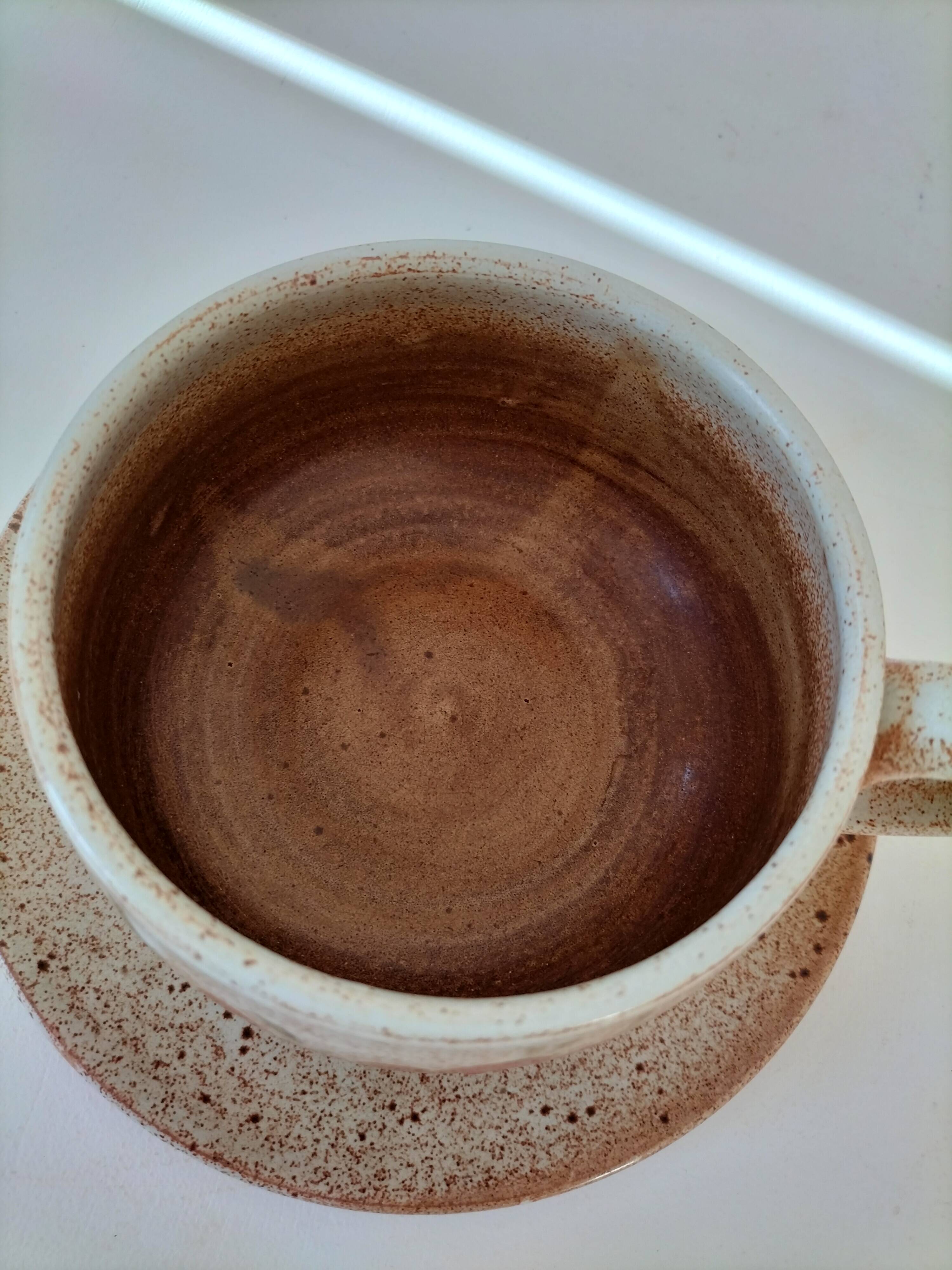 Large stoneware cup and saucer with floral decoration – 1970s