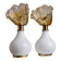 Orange Murano Glass Table Lamps Pair with Flower-Shaped Shades and Brass Details - 1970s Italy Bedside Lighting
