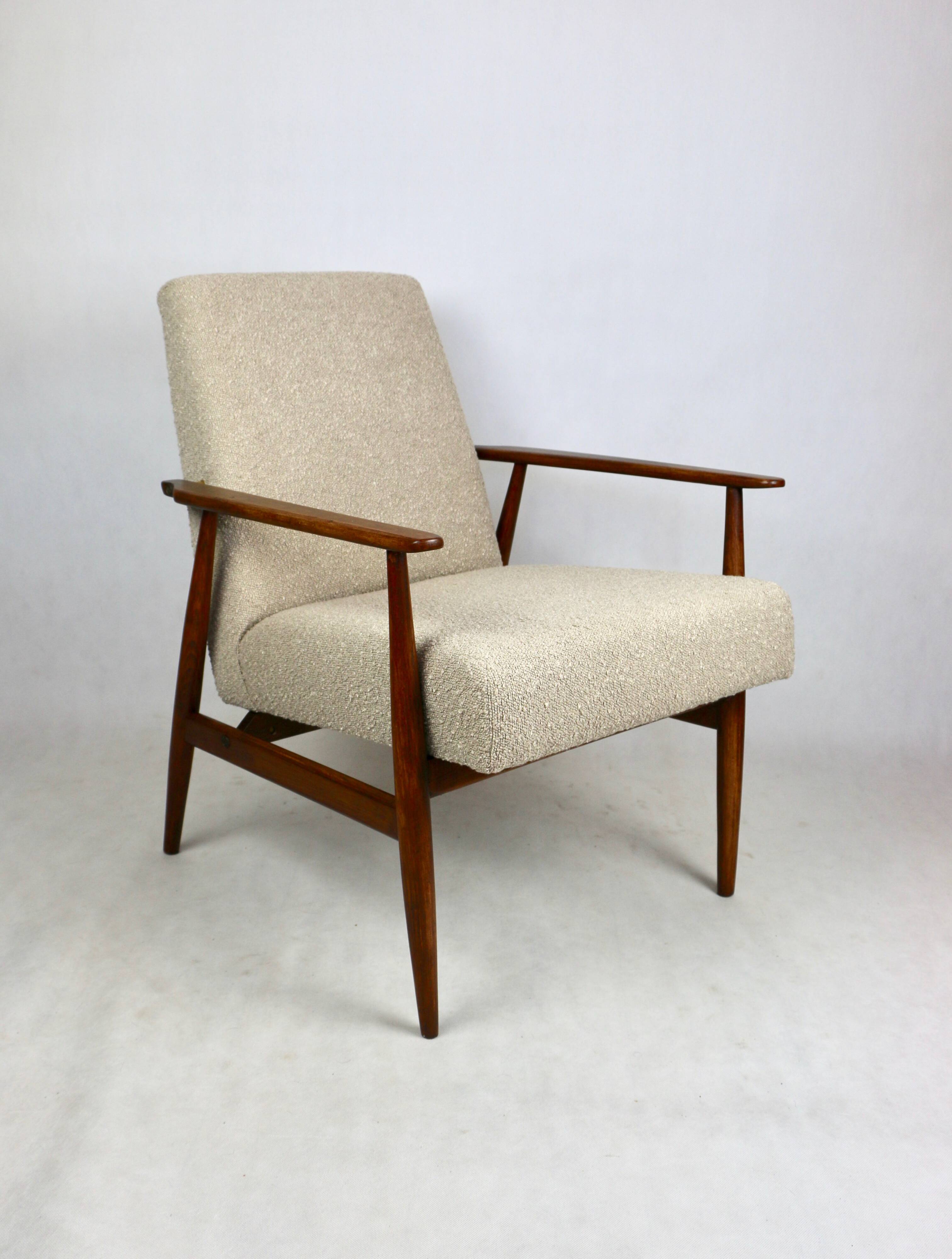Armchair 'Lis', 1970s beige boucle design by Henryk Lis - natural wood