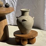 Mini minimalist stool with ball feet in teak H15 D35