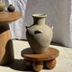 Mini minimalist stool with ball feet in teak H15 D35