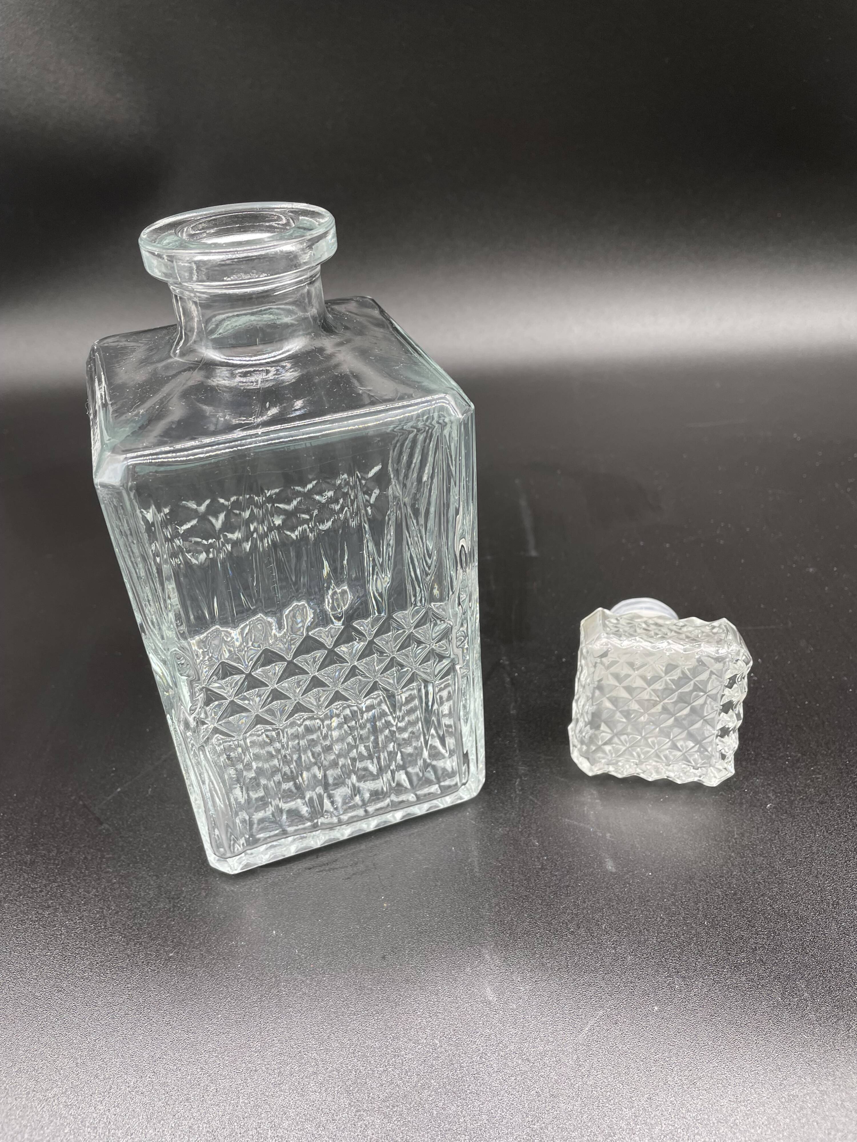 Vintage, whisky decanter, bottle, pitcher, cap, diamond decoration, spikes, 1960s, 1970s, Glass