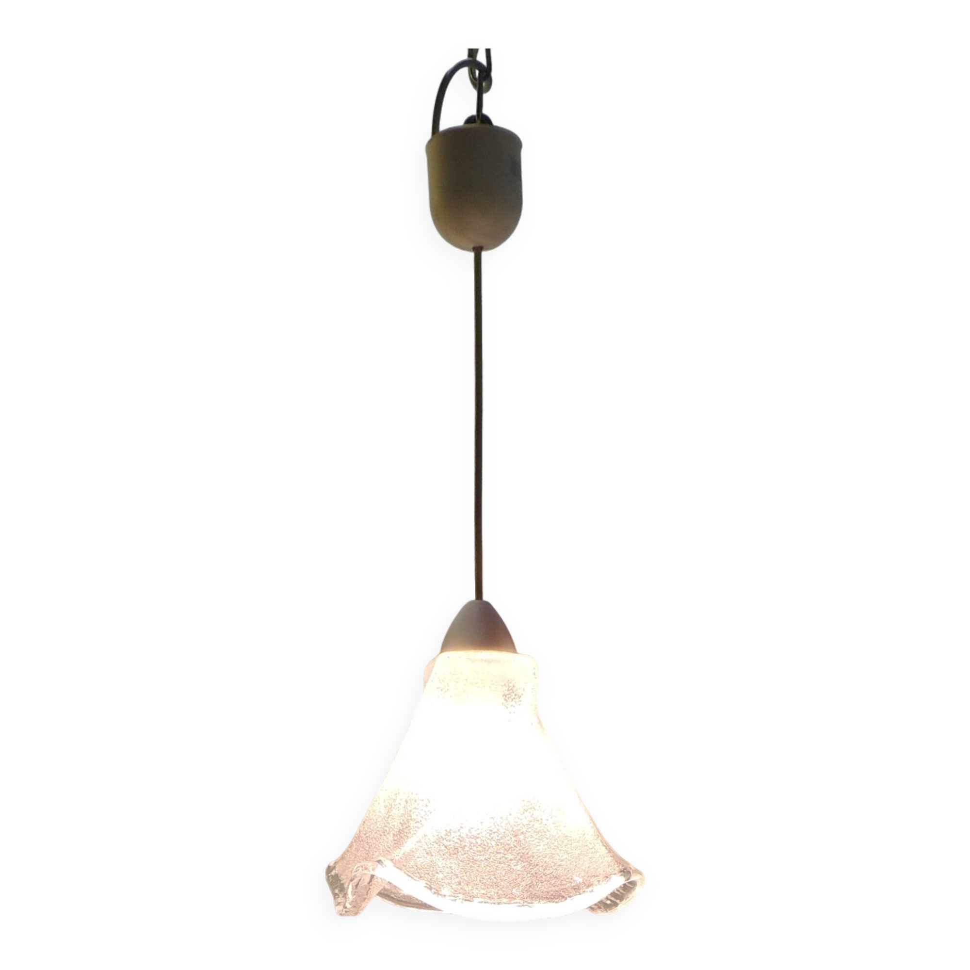 Suspension vintage en verre givré style fleur – Lampe plafonnier des années