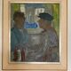 Original Svan Grandin Vintage Oil Painting  Portrait of two men in cafe