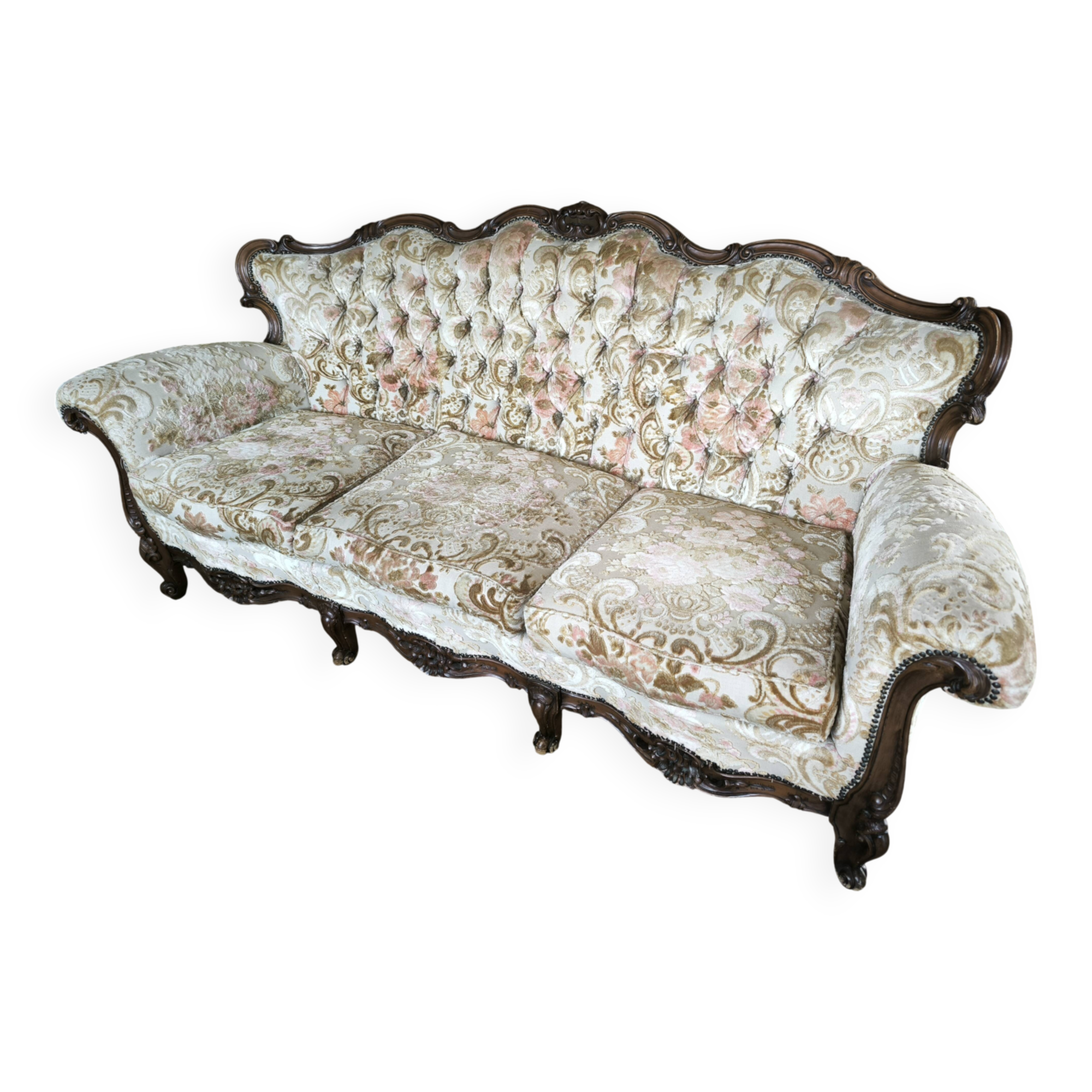 Canapé trois places et ses deux fauteuils style Louis XV rocaille