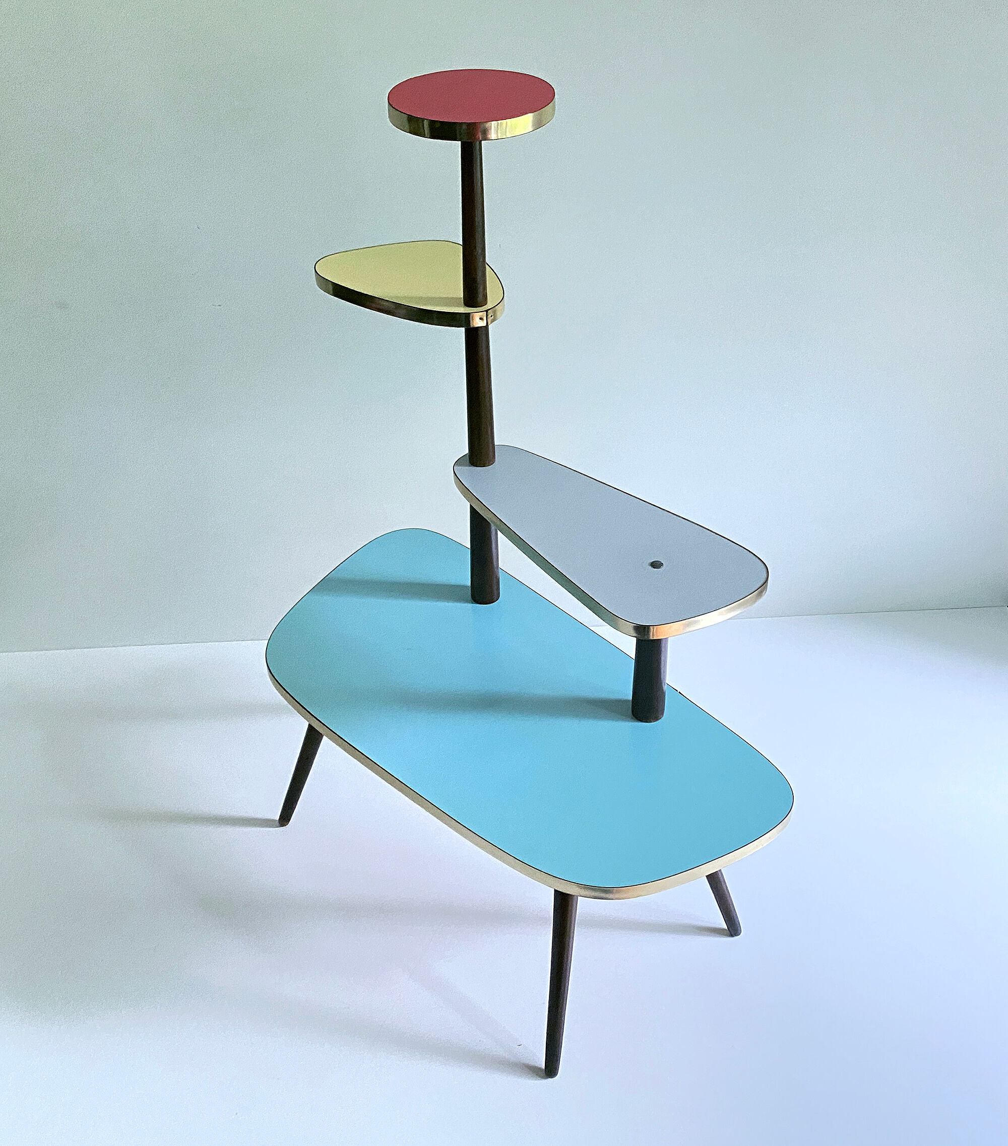 Table Desserte ètagère door vintage plant, 50s, blue gray Yellow Red