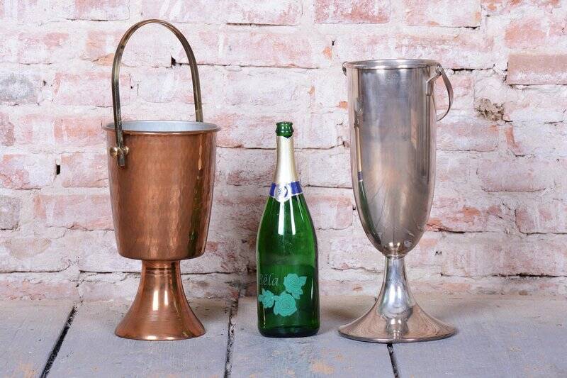 Art Deco Standing Champagne Cooler in Brass and Copper, France, 1920s