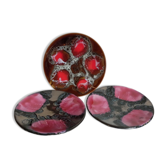 Three ceramic dessert plates from Vallauris 50s