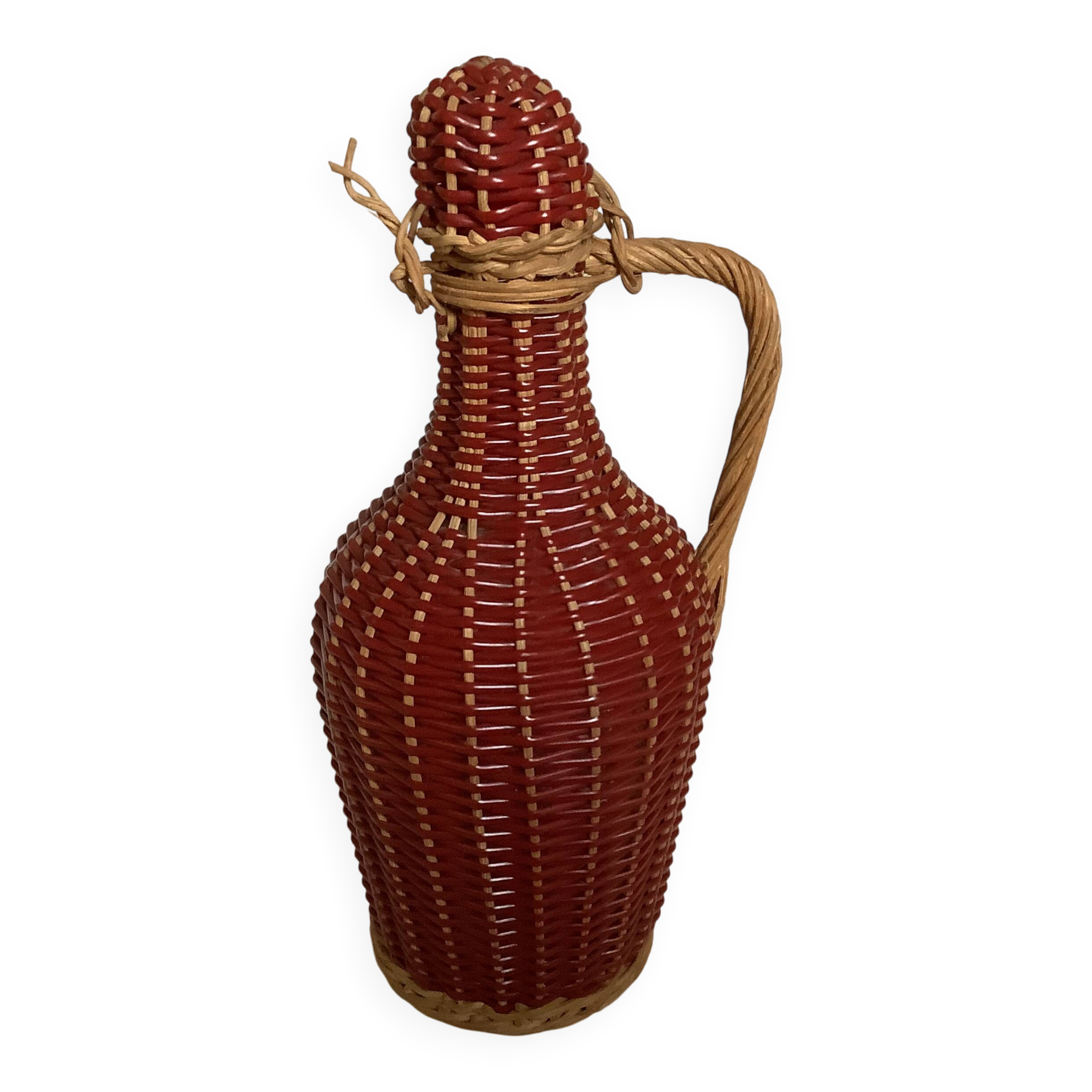 Petite bouteille décorative osier rouge bordeaux