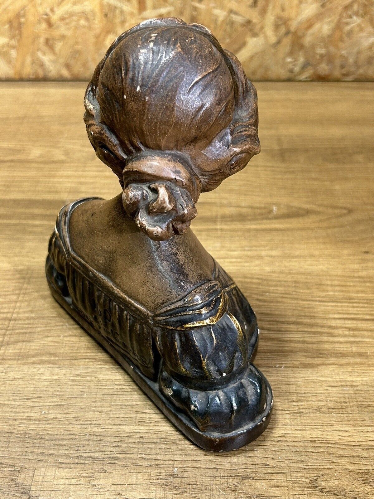 old plaster bust, young art deco woman, patina, signed Gustave Van Vaerenbergh