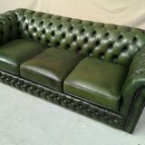 3-seater green leather Chesterfield sofa