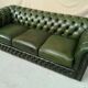 3-seater green leather Chesterfield sofa
