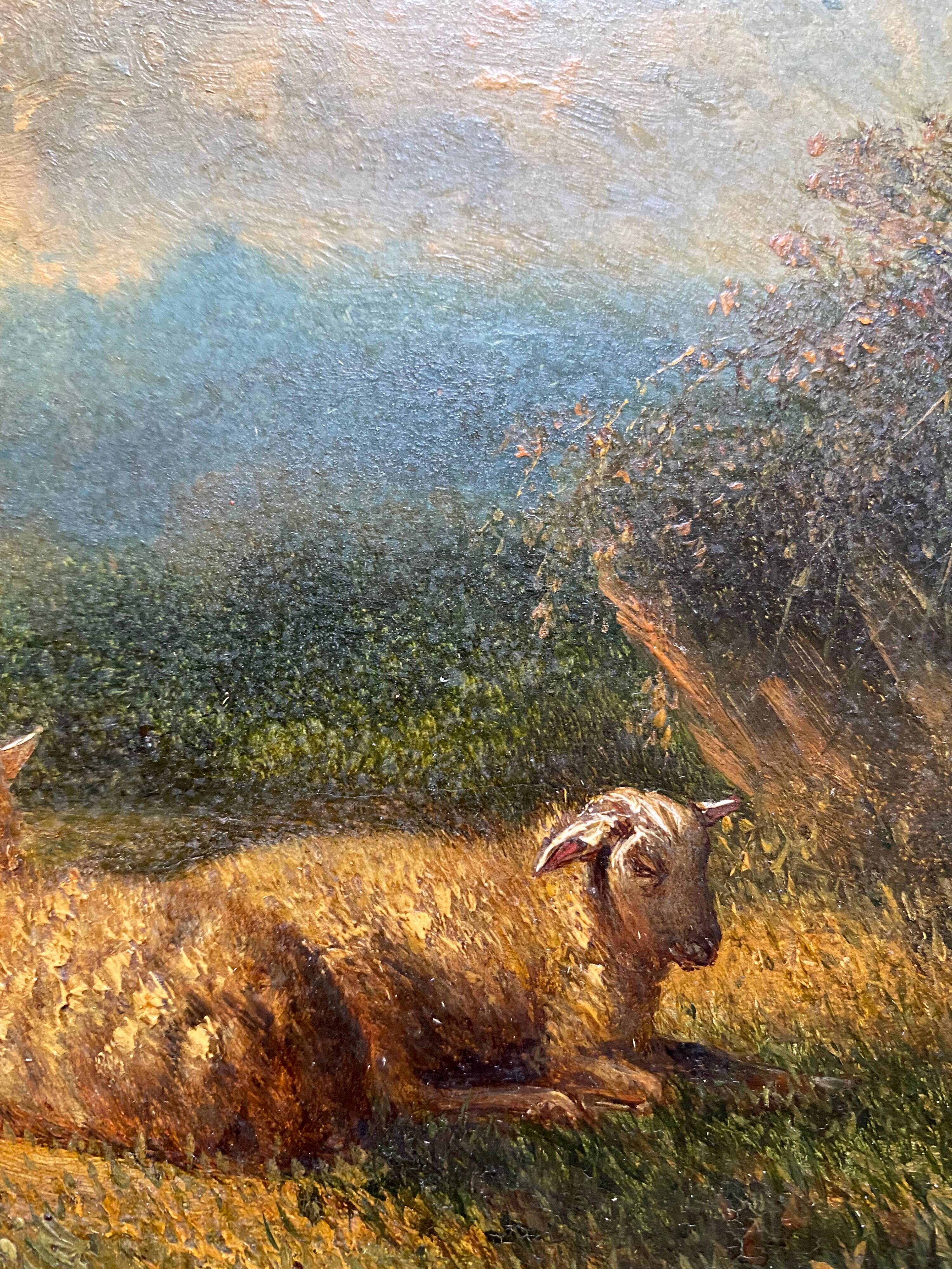 HSP painting "Pastoral with lambs" by Petrus Marius Brouwer (1819/1886)