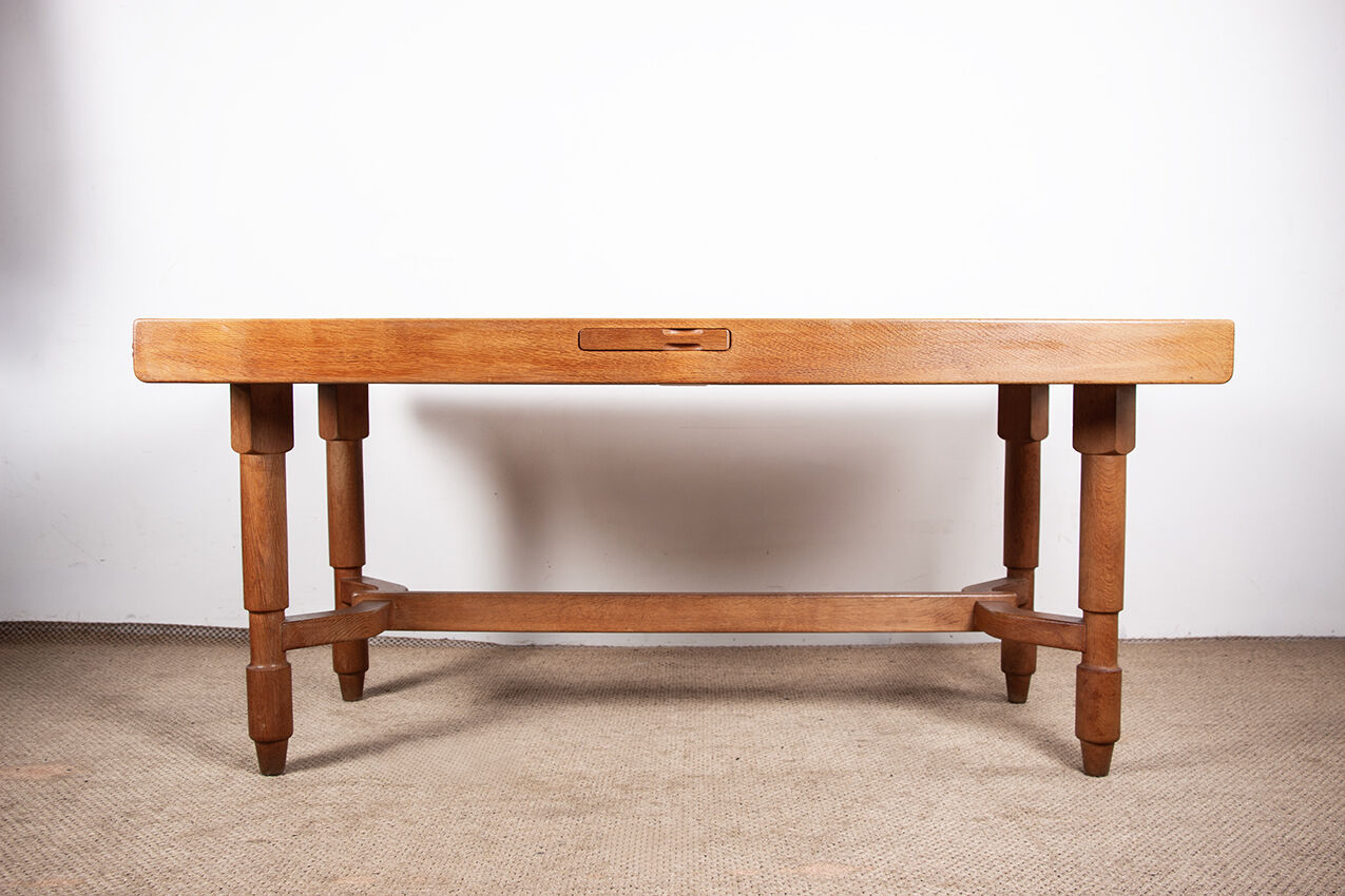 Large extendable dining table, 320 cm, in oak, Guillerme and Chambron.