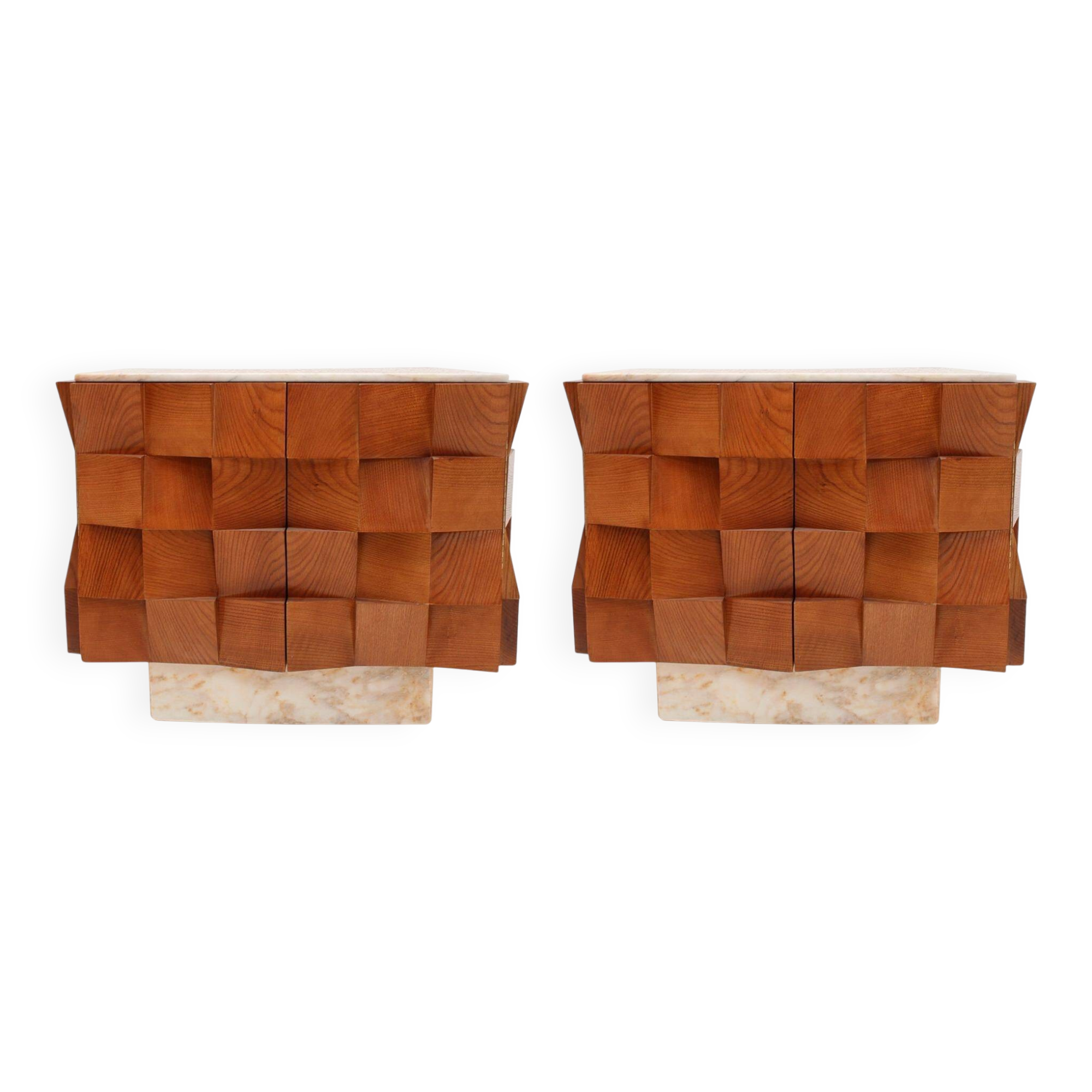 Contemporary Modern Pair of Sideboards in Wood and Siena Marble Top, Italy