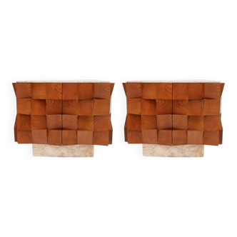 Contemporary Modern Pair of Sideboards in Wood and Siena Marble Top, Italy