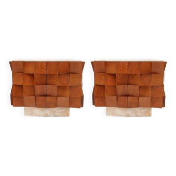 Paire de buffets contemporains modernes en bois avec plateau en marbre de Sienne, Italie