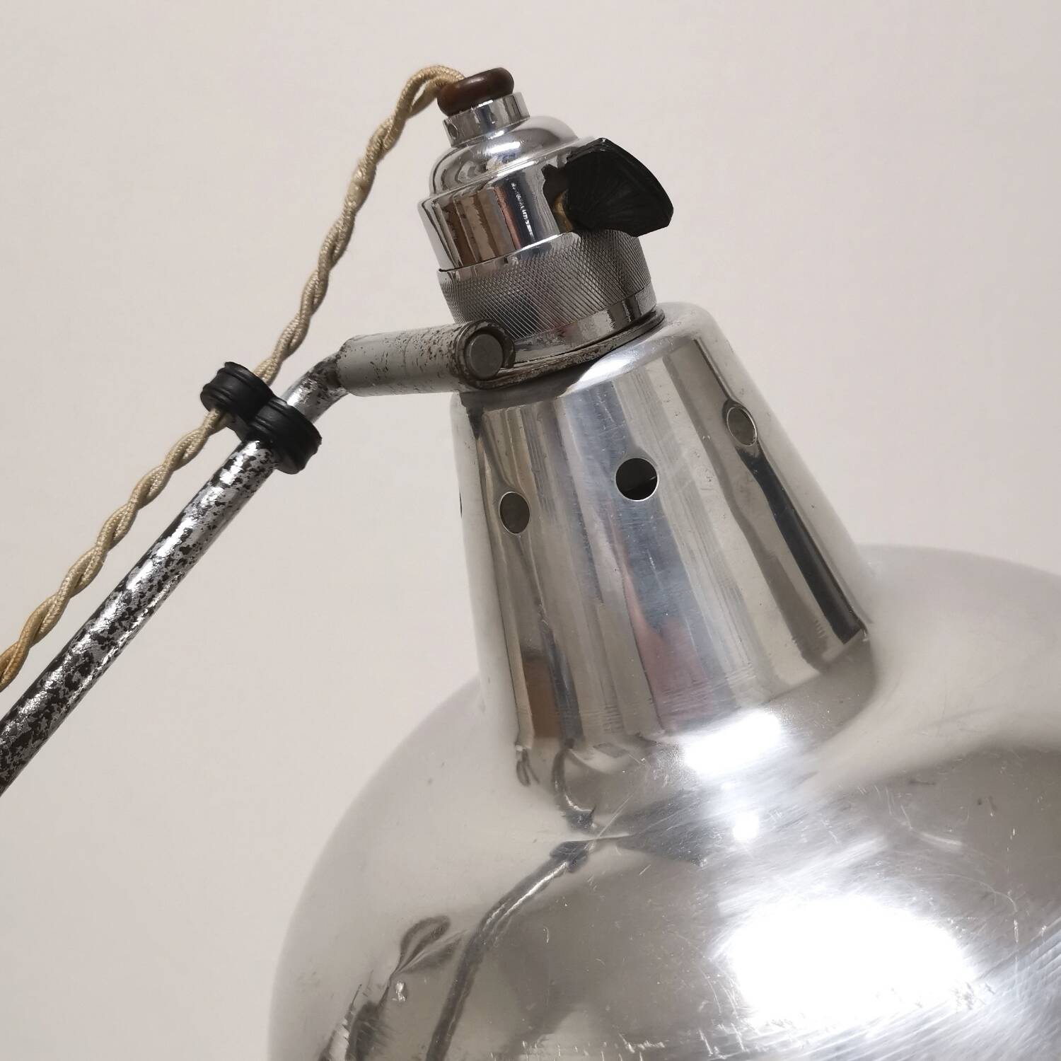 Articulated industrial lamp, nickel-plated, Houillon Nancy,