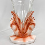 Set of Two Art Deco Dove Birds Glass Vases by Josef Feigl for Libochovice Glassworks, 1930s